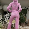 Miniatyrbild 1 av 5: Sammets Hoodie & Byxor Set för Kvinnor Velour Zip Sweatshirt Byxor Sportkläder Vår Höst Kvinna Crop Top Diamant Tracksuit Y2k LL L L Pink