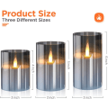 Miniatyrbilde 2 av 5: 3 stk sølvgrå glass flammefri flimrende lys med fjernkontroll C