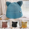 Pikkukuva 3 / 5: Kawaii Kattöron Mössa Söt Solid Färg Varm Ull Stickad Mössa Höst Vinter Beanies Beige