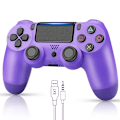 Miniatyrbilde 2 av 5: Trådløs PS4-kontroller for Playstation 4/PC/Steam//IOS/Android med doble motorer, presis styrespak, stort innebygd batteri, 3,5 mm stereo (lilla) Purple