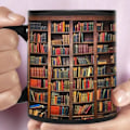 Miniatyrbild 1 av 6: 3D Bokhylla Mugg - Kreativ Utrymmesdesign för Bokälskare - Multifunktionell Keramisk Mugg (11oz, Färg: A) N
