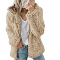 Miniatyrbilde 1 av 3: Dame Fleece Fluffy Hettegenser Langermet Jakke Vinter Varm Teddybjørn Cardigan Khaki Khaki 5XL