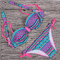 Miniatyrbild 2 av 6: Dambikini Brasiliansk Push Up-badkläder Tribal Bandeau Blommig Diamant Randig Baddräkt Strandkläder Bikini MULTI S MULTI