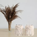 Miniatyrbillede 2 af 5: Makramé Lysholder Girlang, 2 stk. Teelys Dekorative Lys, Beige Boho Dekorativ Balkon til Lys og Tørrede Blomster (A)