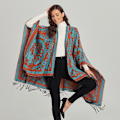 Miniatyrbilde 2 av 5: Fransad Fåll Pashmina Sjal Wrap Vinter Varm Etnisk Stil Poncho Åpen Front Cape for Dame
