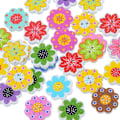 Miniatyrbild 2 av 4: 50 st/förpackning 20MM flerfärgade träknappar 2-håls blomformade