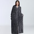 Miniatyrbilde 1 av 5: Glidelås Morgenkåpe for Kvinner Flanell Fleece Kåper Vintervarm Huskåpe Nattkjole Grå L Grey