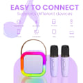 Pikkukuva 6 / 7: Karaokemikrofoni lapsille ja aikuisille, kannettava Bluetooth Mini Karaoke Mikrofoni Laululaite 2 mikrofonilla ja valolla, lelut Purple