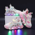 Pikkukuva 3 / 5: Flickor Led Casual Sneakers Elsa Prinsessa Print Utomhusskor Barn Ljus-up Halkfria Skor för Vår och Vinter - Yzy Rosa P Pink P 26-insole 16cm