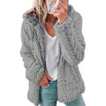 Miniatyrbilde 1 av 3: Dame Fleece Fluffy Hettegenser Langermet Jakke Vinter Varm Teddybjørn Cardigan Lys Grå Light Gray XXL