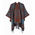 Miniatyrbilde 1 av 5: Fransad Fåll Pashmina Sjal Wrap Vinter Varm Etnisk Stil Poncho Åpen Front Cape for Dame