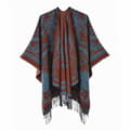 Pashmina-sjal med fransar, varm vinterponcho i etnisk stil med öppen front för damer