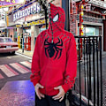 Miniatyrbilde 4 av 5: Spiderman hettejakke for menn Trykt hettejakke Streetwear CMK Rød Red L