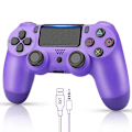 Pikkukuva 1 / 5: För PS4 trådlös handkontroll för Playstation 4/PC/Steam//IOS/Android med dubbla motorer, exakt styrspak, stort inbyggt batteri, 3,5 mm stereo （lila） Purple