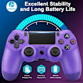 Miniatyrbilde 3 av 5: Trådløs PS4-kontroller for Playstation 4/PC/Steam//IOS/Android med doble motorer, presis styrespak, stort innebygd batteri, 3,5 mm stereo (lilla) Purple