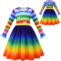 Pikkukuva 6 / 10: Flickor Långärmade Klänningar Barn Bomull Regnbåge Twirl Kläder 130cm