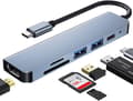 USB C-hubb för MacBook Pro, 6-i-1-adapter med 4K HDMI, USB 3.0, SD/TF-läsare och 87W PD-FA-