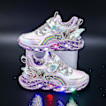 Pikkukuva 1 / 5: Flickor Led Casual Sneakers Elsa Prinsessa Print Utomhusskor Barn Ljus-up Halkfria Skor för Vår och Vinter - Yzy Lila P Purple P 24-insole 14.7cm
