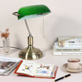 Miniatyrbillede 5 af 5: Klassisk Vintage Banker Lampe Bordlampe Grøn Glas Skærm Skrivebord B
