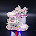 Miniatyrbilde 1 av 5: Flicker Led Casual Sneakers Elsa Prinsesse Trykk Utendørs Sko Barn Lys-opp Sklisikre Sko for Vår og Vinter - Yzy Rosa P Pink P 25-insole 15.2cm