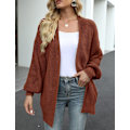 Miniatyrbillede 2 af 3: Dame Trøje Efterår/Vinter Ballonærmer Dame Kappe Mode Chunky Uldlommer Casual Strikket Cardigan Grå grey XL