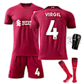 Pikkukuva 1 / 11: Liverpoolin kauden 22-23 kotipaita nro 11 Salah, nro 10 Mane jalkapallopuku, nro 4 Van Dijk