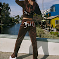 Miniatyrbillede 1 af 5: Fløjls Hoodie Tracksuit Kvinder Velour Zip Sweatshirt Bukser Sæt Sportstøj Forår Efterår Kvinder Crop Top Tracksuit Med Diamanter Y2k MM M M Dark Brown