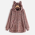 Miniatyrbilde 2 av 3: Oversized fleece-genser med katteører for kvinner Høst Vinter Pullover Dobbeltsidig plysjbroderi Grå Gray 3XL