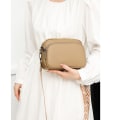 Miniatyrbild 2 av 5: Crossbody-väska i läder för damer - Liten axelväska med dragkedja khaki