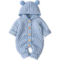 Miniatyrbillede 1 af 5: Nyfødt baby hørebeskyttelse strikket onesie overall varmere sne-dragt til drenge piger lyseblå 66cm 66 cm Light Blue 66 cm