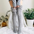 Miniatyrbilde 3 av 3: Varme Strikkettede Knestøtter Høye Strømper Thigh High Grå gray