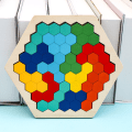 Miniatyrbild 1 av 4: Trähexagonpussel - Formmönsterblock Tangram