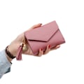 Miniatyrbilde 1 av 3: Liten Rosa Lommebok Dame Kvinne Skinn Lær Kjede Tassel Gull Rosa pink