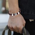 Miniatyrbillede 4 af 5: Armbånd til mænd Læder med sort magnetisk rustfrit stål