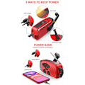 Miniatyrbild 3 av 3: Vevradio / Nödradio med Solceller, Ficklampa, 2000mAh Powerbank röd red