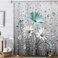 Miniatyrbillede 5 af 7: Blommedusjforhæng Akvarel Lille Badeværelse i Frisk Stil Vandafvisende Polyester Gardinvægdekoration med Kroge C10125 180X210cm C10125