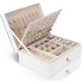 Miniatyrbillede 1 af 5: Smykkeæske Organizer til Halskæder, Øreringe, Armbånd, Ringe, Stor PU-læder Smykkeetui med 3 Stablebare Lag (Hvid)