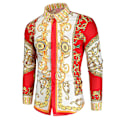 Miniatyrbillede 1 af 2: Herr Royal Skjorteprint Lapel Luksus Slim Fit Skjorte Business Langærmet Topper til Festbal CNMR Rød 4XL Red
