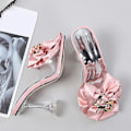 Miniatyrbilde 2 av 5: Transparente damtofflor Sommerstil Rosa sløyfe Designer Sandaler Transparente hæler Beige Beige 40