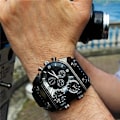 Miniatyrbild 2 av 5: Oulm Klockor Herr Quartz Casual Läderarmband Armbandsur Sport Multi-Time Zone Military Man Clock erkek saat Drop C5