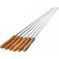 Miniatyrbillede 1 af 5: Nyt sæt med 6 flade grillspyd i rustfrit stål med træhåndtag grillgrill 42 cm [dB}