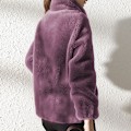 Miniatyrbillede 4 af 6: Dame Fleece Fluffy Teddy Bear Frakke Almindelig Lomme Jakke Yderbeklædning Lilla 2XL Lila