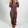 Miniatyrbilde 2 av 4: Høst/vinter pysjamas med hette for damer i myk, tykk plysj jumpsuit Bjørnbukser Hjemmedrakt Overall yttertøy Kaffe XXXXXL Coffee