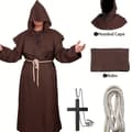 Hætteklædt middelalderlig præstekappe-kostume med bælte til mænd, polyester, ensfarvet mørkebrun S Dark Brown