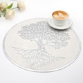 Miniatyrbilde 3 av 5: Runda pressade vinylbordsmattor, Set med 6, Silver Tree bordstabletter, Lätt att rengöra, Vattentäta bordsunderlägg