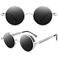 Pikkukuva 1 / 6: Pyöreät objektiivi aurinkolasit Fashion Circle Ozzy Hippie-lasit Hopeakehys Mustat Linssit Silver Frame Black Lenses 3 Pack