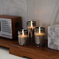Miniatyrbild 2 av 5: Glas LED-ljus, batteridrivna ljus, pelarljus batteridrivna med fjärrkontroll och timer, elektriska ljus, vax+grått glas, set om