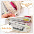Miniatyrbillede 4 af 7: Aprikos Pennetui med Lommer Stor Pennetui Multifunktionel Pennetui Preppy Pennetui Papirvarer Organizer Æstetiske Makeuptasker Cream