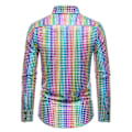 Miniatyrbillede 3 af 5: Mænds Kjole Skjorte med Paljetter, Langærmet Skjorte til Fest og Natklub, Lys Regnbue light rainbow 3XL