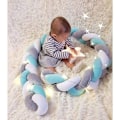 Miniatyrbillede 4 af 4: Sengestøtte, babystøttepude Sengestøtte Baby Sengestøtte Vævet Kantbeskyttelse Hovedbeskyttelse Dekoration Til Spjældseng (grå, 100cm) Hvid*Blå*Grå White*Blue*Grey 100cm